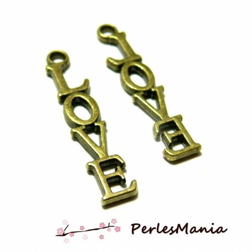 P23518 lot de 20 pendentifs love 33mm métal coloris bronze fournitures pour bijoux