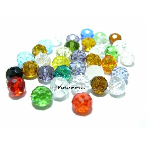 Lot de 20 perles rondelles de verre facetté multicolores 6 par 8mm 2j2101