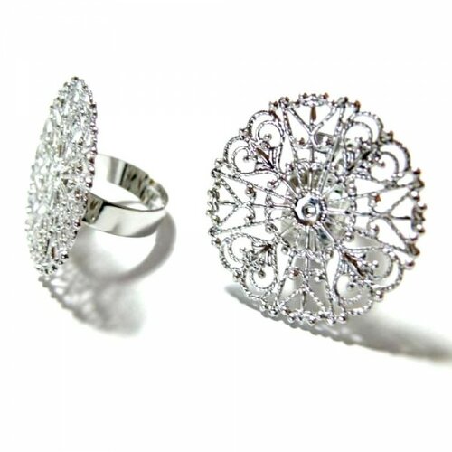 Lot de 5 supports de bague dentelle qualité ronde 30mm laiton coloris argent platine