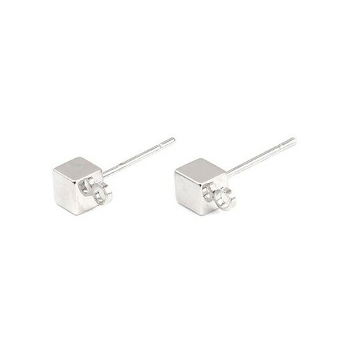 Ps11662623 pax: 2 paires de boucles d'oreille puce cube avec attache metal coloris argent platine et embout plastique