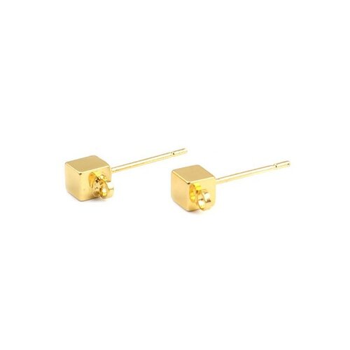 Ps11662624 pax: 2 paires de boucles d'oreille puce cube avec attache metal coloris doré et embout plastique