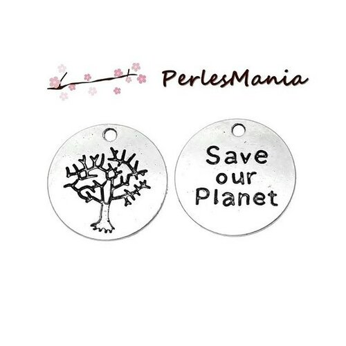 Ps1163683 pax 15 pendentifs breloques save our planet metal couleur argent antique