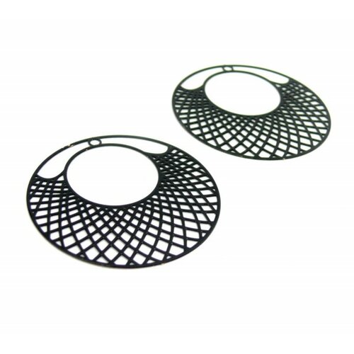 Ae112897 lot de 2 estampes pendentif filigrane cercle travaillée 41mm métal couleur noir