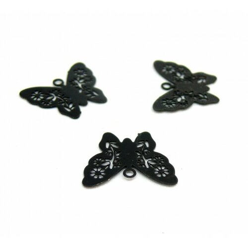 Ae112861 lot de 6 estampes pendentif connecteur filigrane papillon noir 14mm