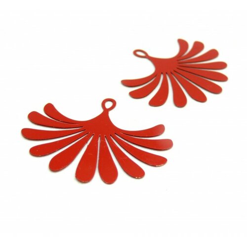 Ae115854 lot de 2 estampes pendentif filigrane eventail rouge 29 par 35 mm
