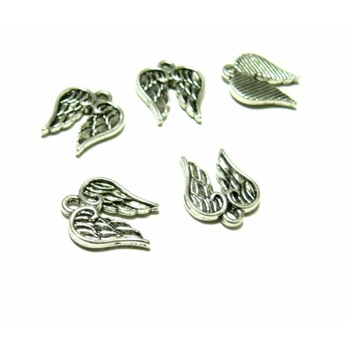 Ps11100540 pax: 20 pendentifs breloque ailes d' anges métal coloris argent antique