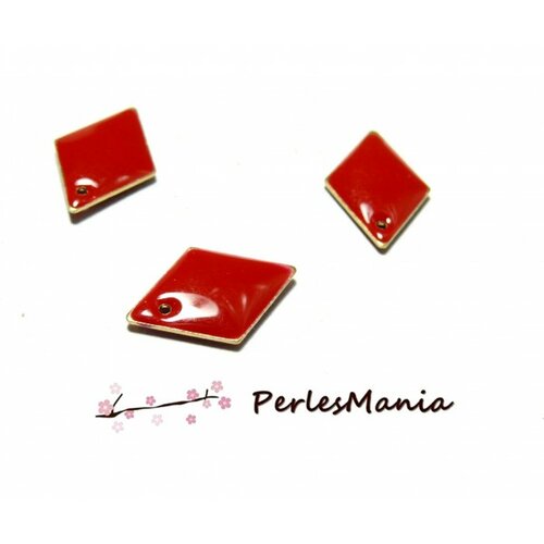 Ps1191537 pax 5 sequins médaillons émaillés biface losange 16 par 11mm rouge base dorée