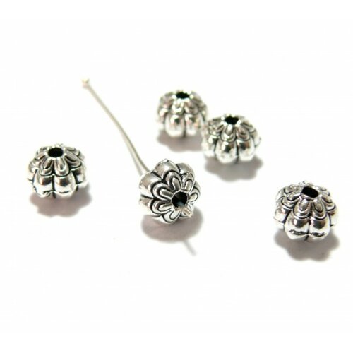 Ps110125776 pax 20 perles intercalaires fleur 3d 8 par 6mm metal couleur argent antique