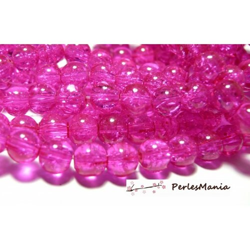 Lot 1 fil d' environ 150 perles rondes 6mm de verre craquelé rose fuschia 2g5510