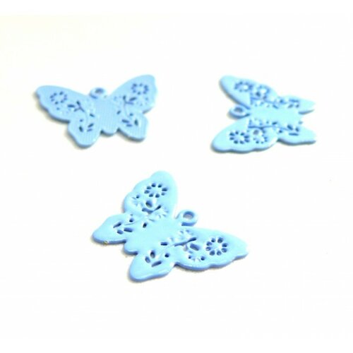 Ae112861 lot de 6 estampes pendentif connecteur filigrane papillon bleu clair 14mm