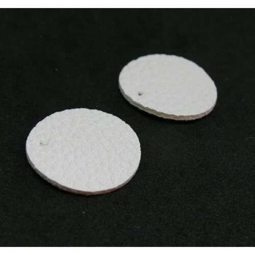 Pax 10 pendentifs ronds simili cuir 15mm couleur blanc ps110159056