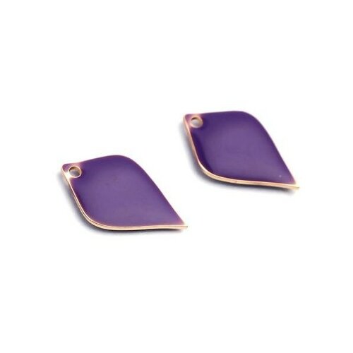 Ps11669574 pax 5 sequins émaillés pétaline, losange arrondi 18 par 12mm violet