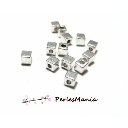 Lot de 50 perles intercalaire petits cube 4mm métal couleur argent antique p103390