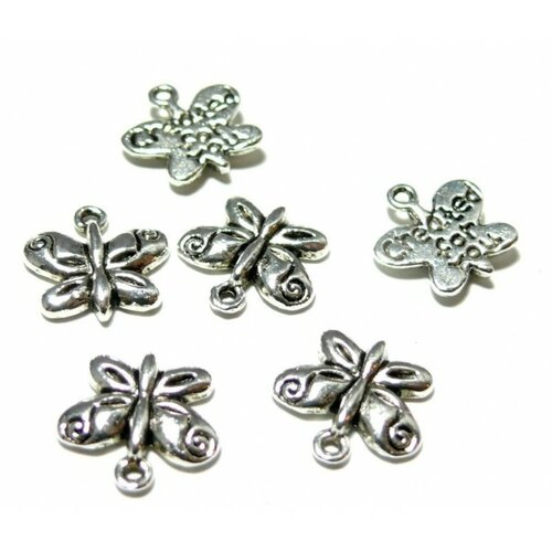 Lot de 20 pendentifs, breloques petits papillons create for you métal coloris argent antique zn1739