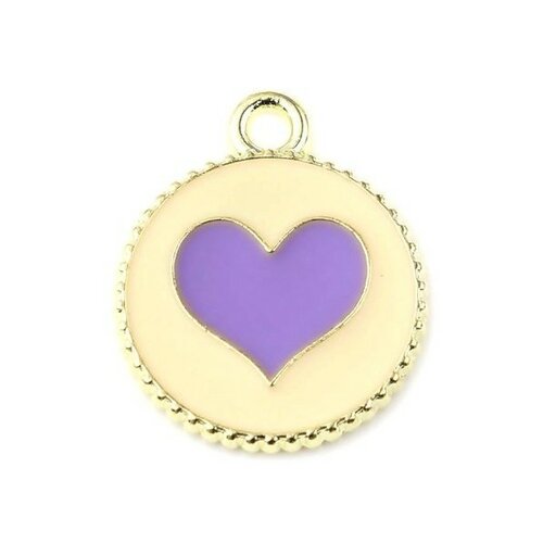 Ps11674697 pax 10 pendentifs émaillés cercle et coeur violet 16mm