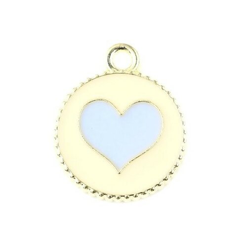Ps11674699 pax 10 pendentifs émaillés cercle et coeur bleu ciel 16mm