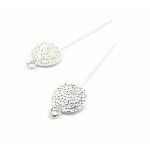 G110618bis pax 10 tiges avec cercle et picot métal coloris argent vif