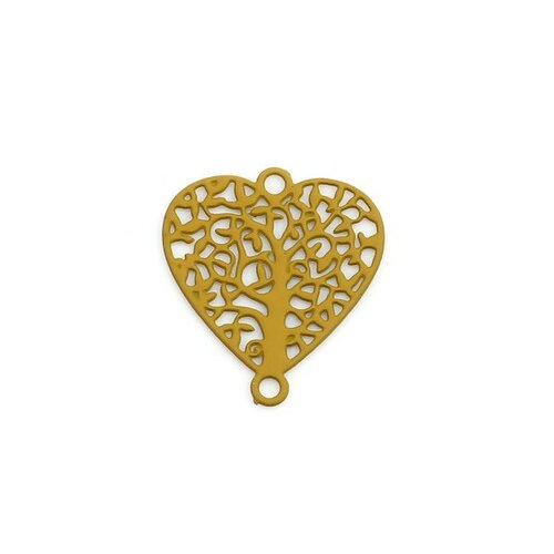 Ps110239263 pax 10 estampes pendentif connecteur filigrane coeur arbre 13mm coloris moutarde