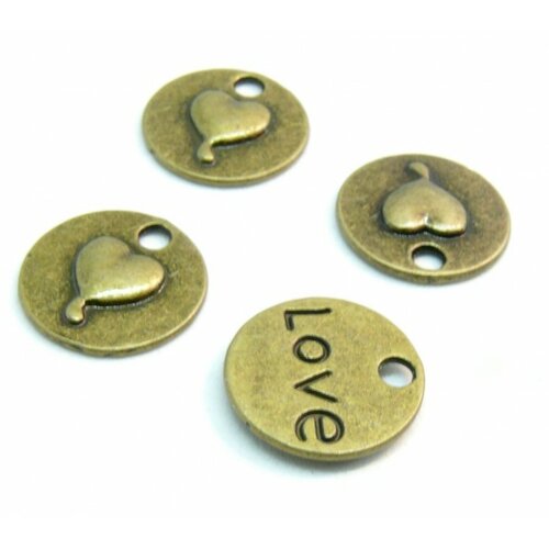 Ps1119511 pax 20 pendentifs médaillon coeur love métal couelur bronze idéal pour la saint valentin