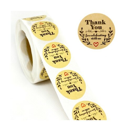 S11667674 pax 1 rouleau de 500 stickers ' thank you' 25mm pour customisation boite cadeaux, anniversaire, mariage, baptême...