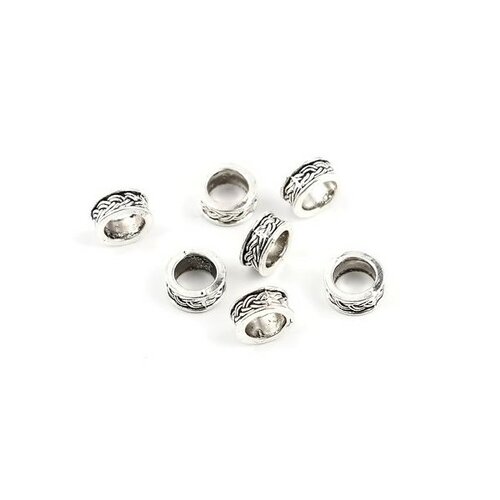 Ps11681090 pax 25 perles intercalaires rondelles torsade 9 par 4mm métal couleur argent antique