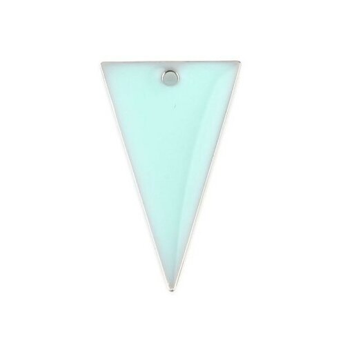 Ps11667949 pax 5 sequins résine style émaillés triangle bleu clair 22 par 13mm sur une base en métal argent