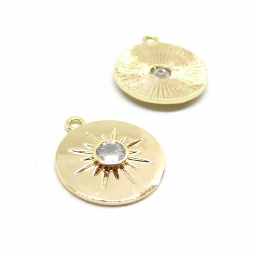 Ps11653609 pax 1 pendentif breloque medaillon 21mm avec etoile, astre rhinestone cuivre couleur dore 18kt