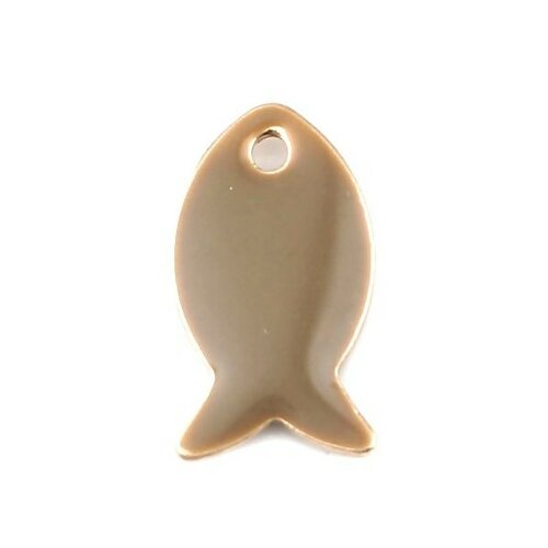 Ps11668008 pax 5 pendentifs poisson café au lait style emaillé 14 mm metal couleur doré