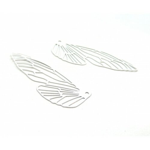 Ae116164 lot de 2 estampes pendentif filigrane aile d' insecte 51mm blanc