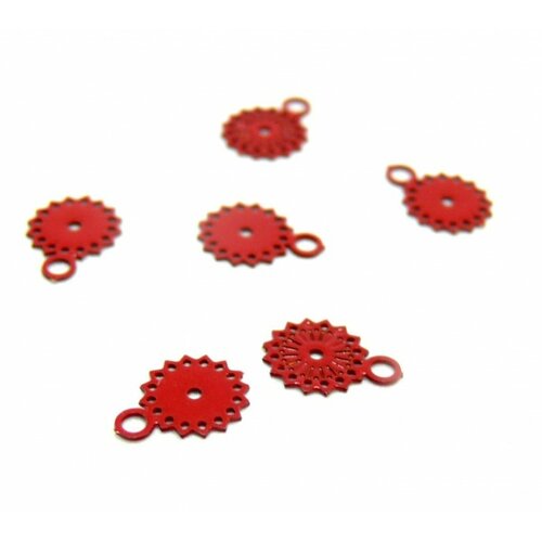 Ae11444 lot de 10 estampes pendentifs filigrane mandala 5 par 7mm coloris rouge