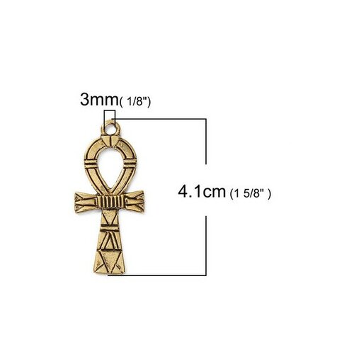 Ps110086299 pax 5 pendentifs croix egyptienne ankh 41mm metal couleur or antique