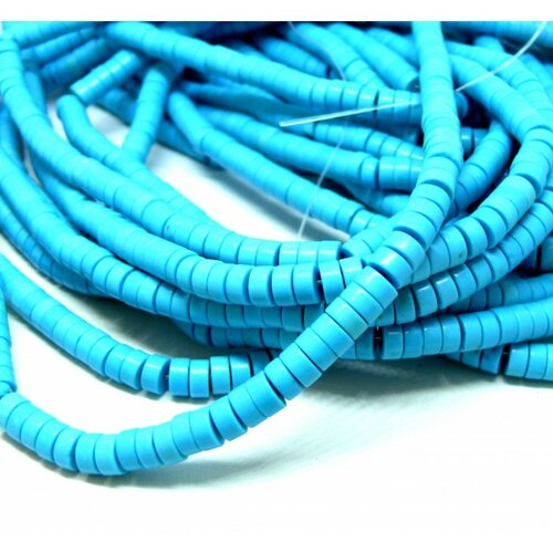 Hg11063 lot 1 fil d'environ 135 perles intercalaires rondelles turquoise reconstituées 6 par 3mm bleu coloris 06