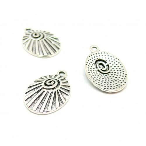 Ps11706768 pax 10 pendentifs, breloques médaillon ovale géométrique escargot métal coloris argent antique