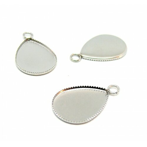 H19814a pax 10 supports de pendentif acier inoxydable plateau forme goutte 13 par 18mm coloris argent