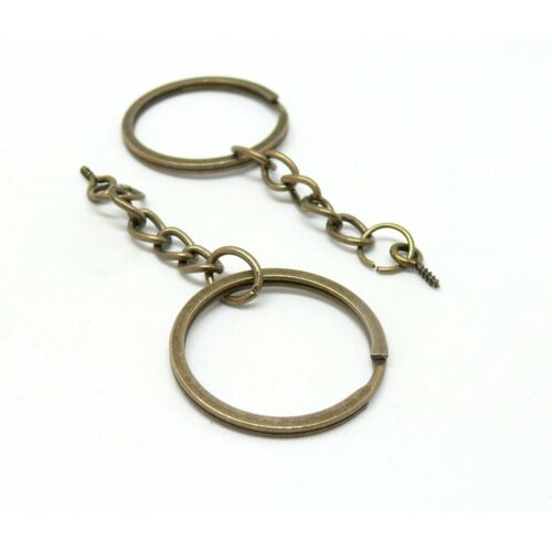 Ps11662643 pax 10 porte cles, porte clefs 27mm metal couleur bronze avec chaine et pitons