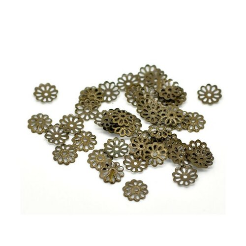Ps1115827s pax: 200 coupelles coquille calottes fleurs 8mm metal couleur bronze