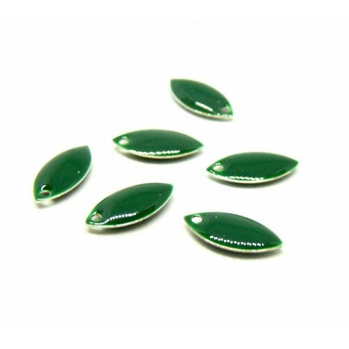 5 sequins médaillons style émaillés biface grain de riz vert foncé 5 par 13mm ref 6
