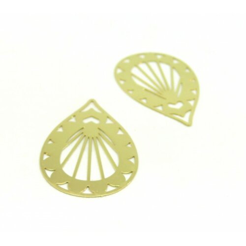 Ae116673 lot de 4 estampes pendentif filigrane goutte travaillée 33mm coloris doré