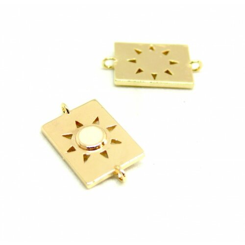 Ae009 pax 1 connecteur émaillé medaillon rectangle 10 par 17mm cuivre doré emaillé blanc