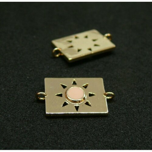 Ae009 pax 1 connecteur émaillé medaillon rectangle 10 par 17mm cuivre doré emaillé rose pale
