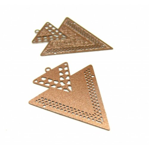 Ab113335 lot 4 estampes pendentif geometrique double triangle de 40mm marron cuivré
