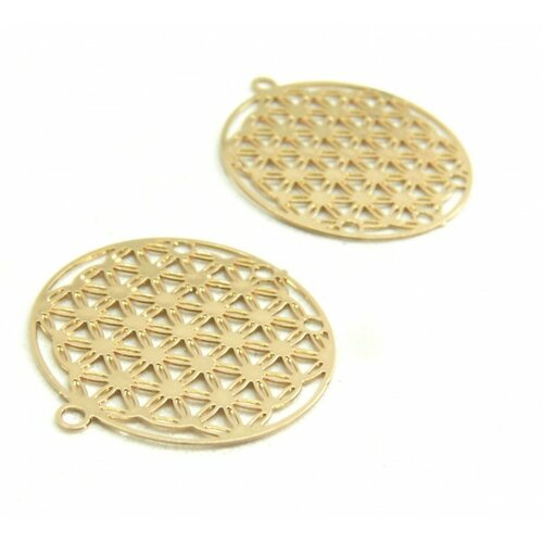 Kj118004 lot de 4 estampes pendentif filigrane cercle 20mm coloris doré
