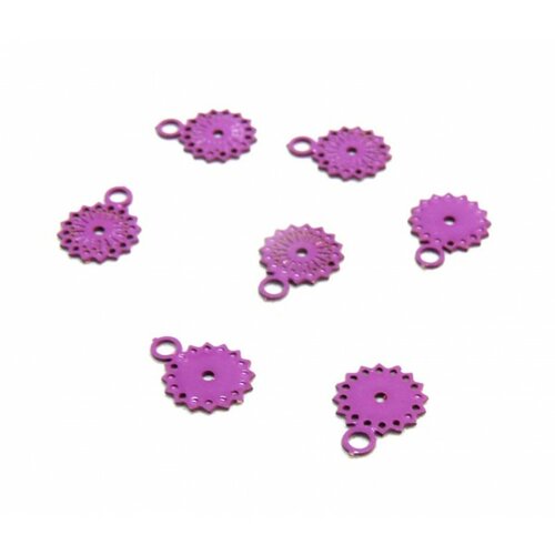 Ae11444 lot de 10 estampes pendentifs filigrane mandala 5 par 7mm coloris violet