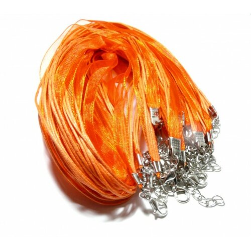 Ps110094336 pax 5 colliers organza et corde 4 rangées orange
