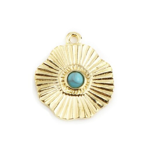 S11711861 pax 5 pendentifs forme géométrique fleur soleil 19mm métal couleur doré