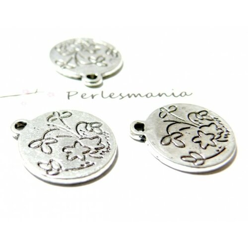 10 pieces pendentif champs de fleur vieil argent biface ref 2b5245
