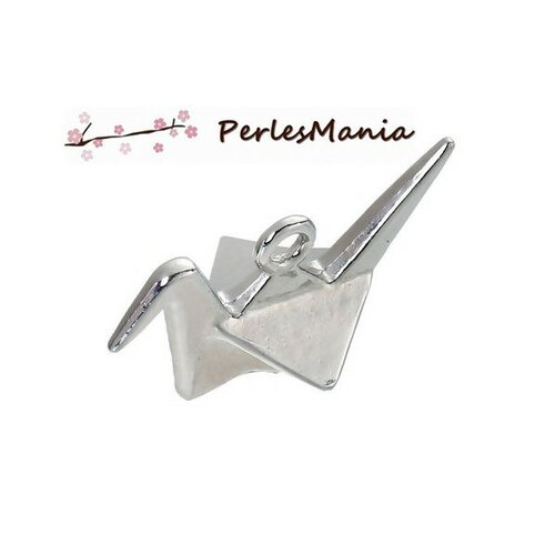 Ps1182676 pax: 10 pendentifs breloques oiseau origami 3d métal coloris argent platine