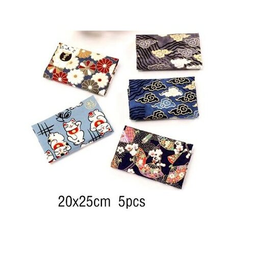 Ps11709827 pax de 5 coupons de tissu 100% coton 20 x 25 cm tissu motifs japonisant