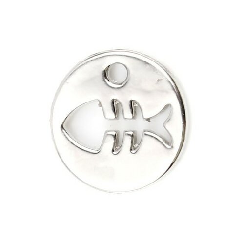 Ps11706736 pax 5 pendentifs poisson dans médaillon métal couleur argent platine