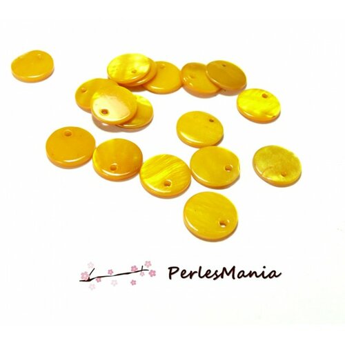 Q014a001 pax 25 perles pendentifs nacres pastilles rondes 13mm jaune